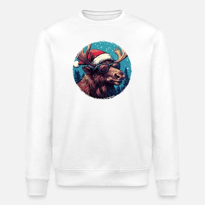  Rentier mit Sonnenbrille - Stanley/Stella Unisex Bio-Sweatshirt ROLLER - Weiß