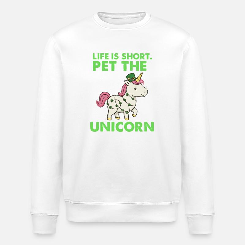 Leben kurz – Einhorn streicheln - Stanley/Stella Unisex Bio-Sweatshirt ROLLER - Weiß