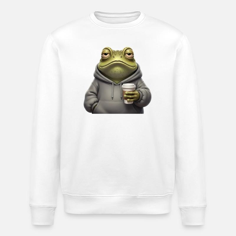 Müder Frosch Kaffee Morgenmuffel - Stanley/Stella Unisex Bio-Sweatshirt ROLLER - Weiß