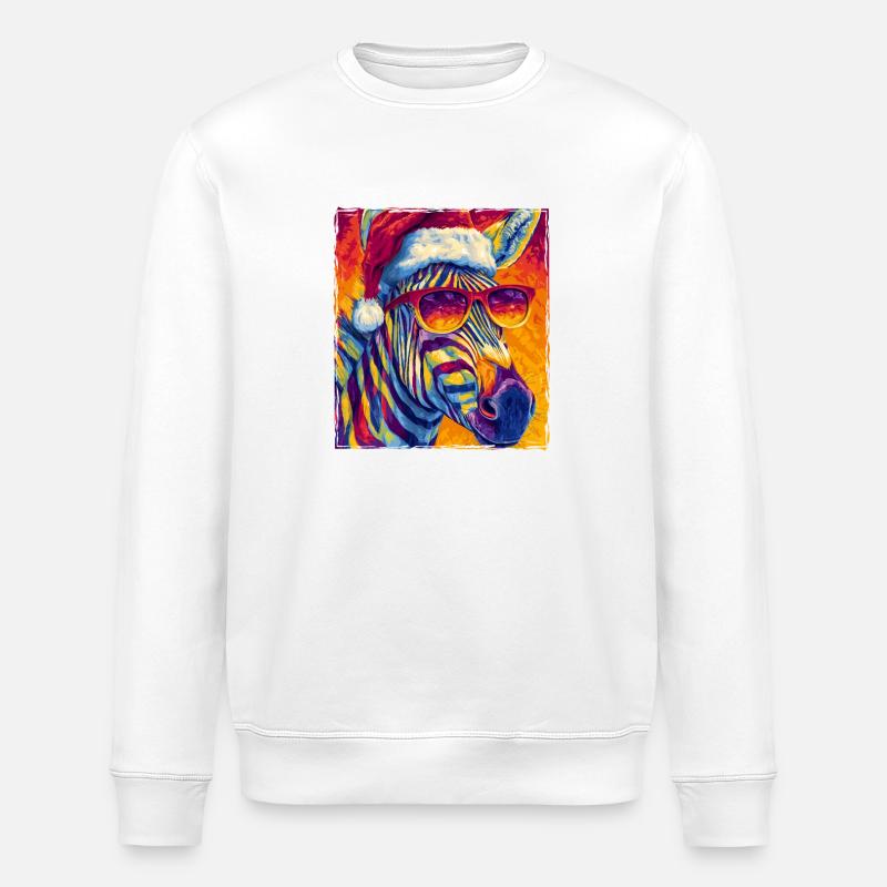 Zebra Christmas Portrait - Stanley/Stella ROLLER Unisex Organic Sweatshirt - white