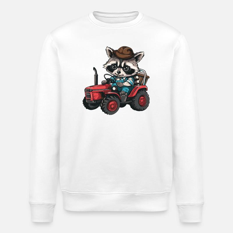 Waschbär Traktor Farmer - Stanley/Stella Unisex Bio-Sweatshirt ROLLER - Weiß