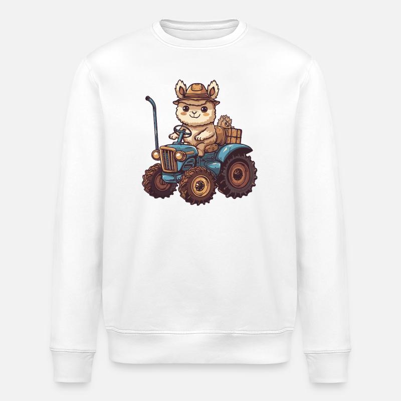 Alpaka Llama Traktor Farmer - Stanley/Stella Unisex Bio-Sweatshirt ROLLER - Weiß