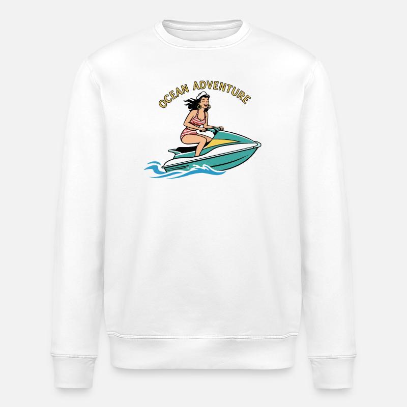 Pin-up-Mädchen auf Jetski - Stanley/Stella Unisex Bio-Sweatshirt ROLLER - Weiß