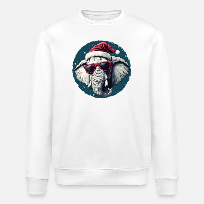 Elefanten-Santa mit Sonnenbrille - Stanley/Stella Unisex Bio-Sweatshirt ROLLER - Weiß