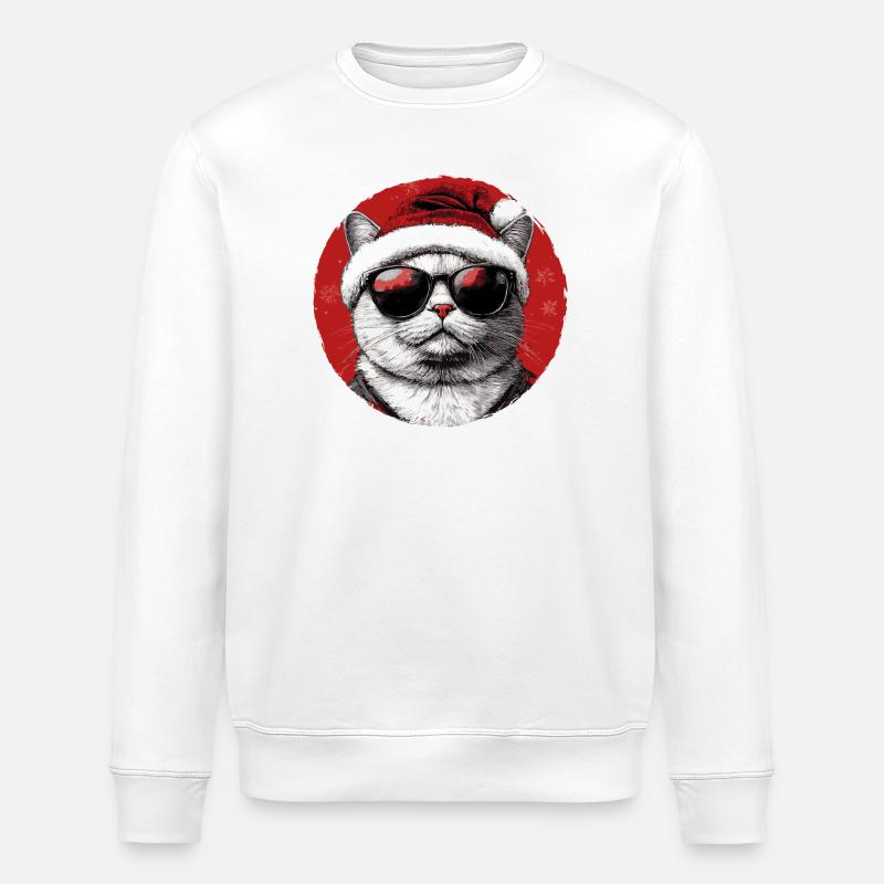 Weihnachtskatze mit Sonnenbrille - Stanley/Stella Unisex Bio-Sweatshirt ROLLER - Weiß