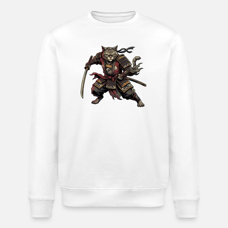 Cat Samurai Warrior - Stanley/Stella ROLLER Unisex Organic Sweatshirt - white