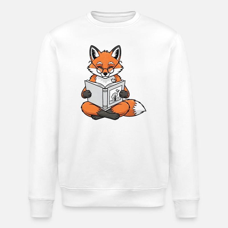 Lesender Fuchs Buchmotiv - Stanley/Stella Unisex Bio-Sweatshirt ROLLER - Weiß