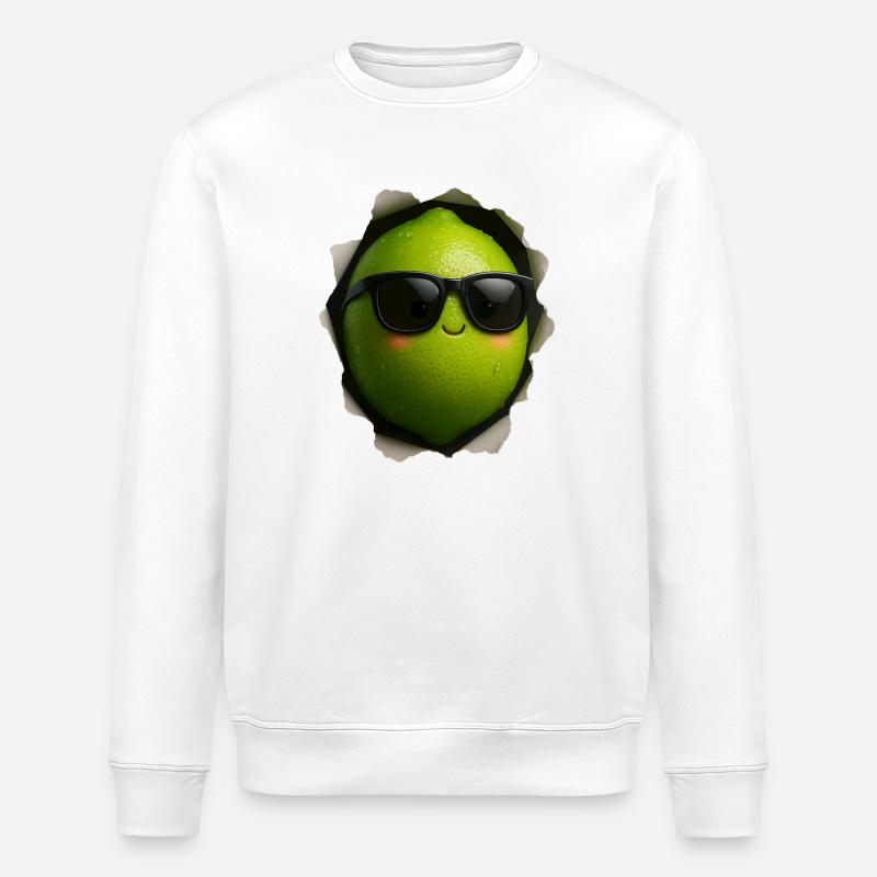 Limette mit Sonnenbrille Maskottchen - Stanley/Stella Unisex Bio-Sweatshirt ROLLER - Weiß