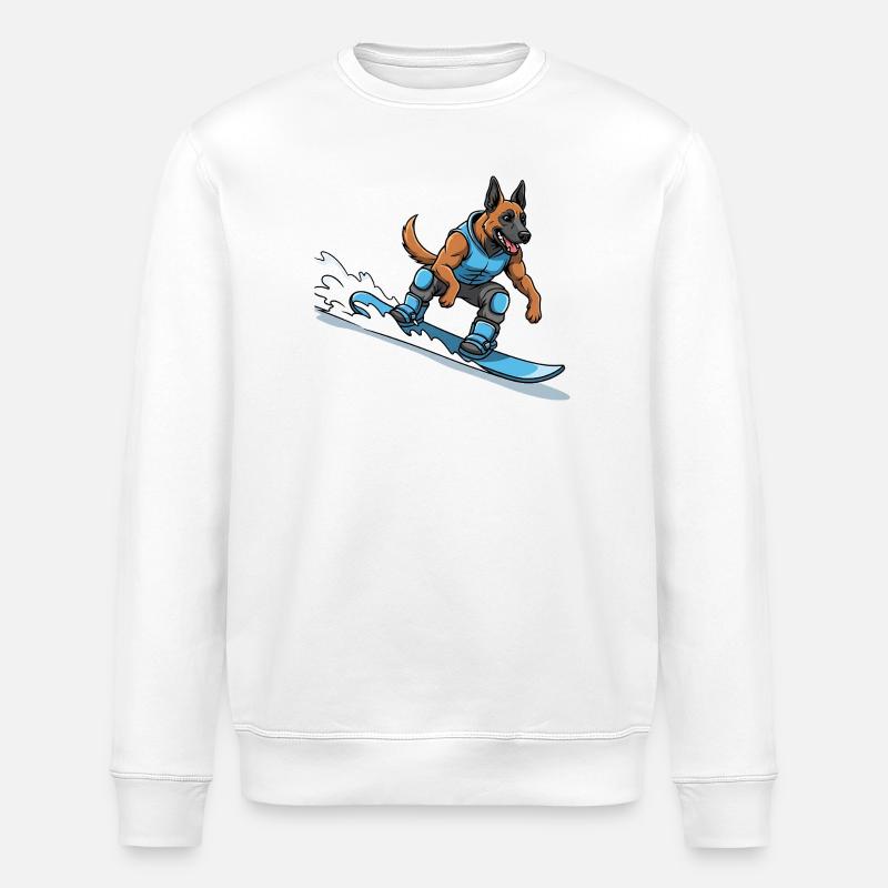 Surfer Dog German Shepherd Wave - Stanley/Stella ROLLER Unisex Organic Sweatshirt - white
