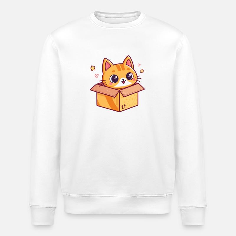 Glückliches Kätzchen in einem Pappkarton - Stanley/Stella Unisex Bio-Sweatshirt ROLLER - Weiß