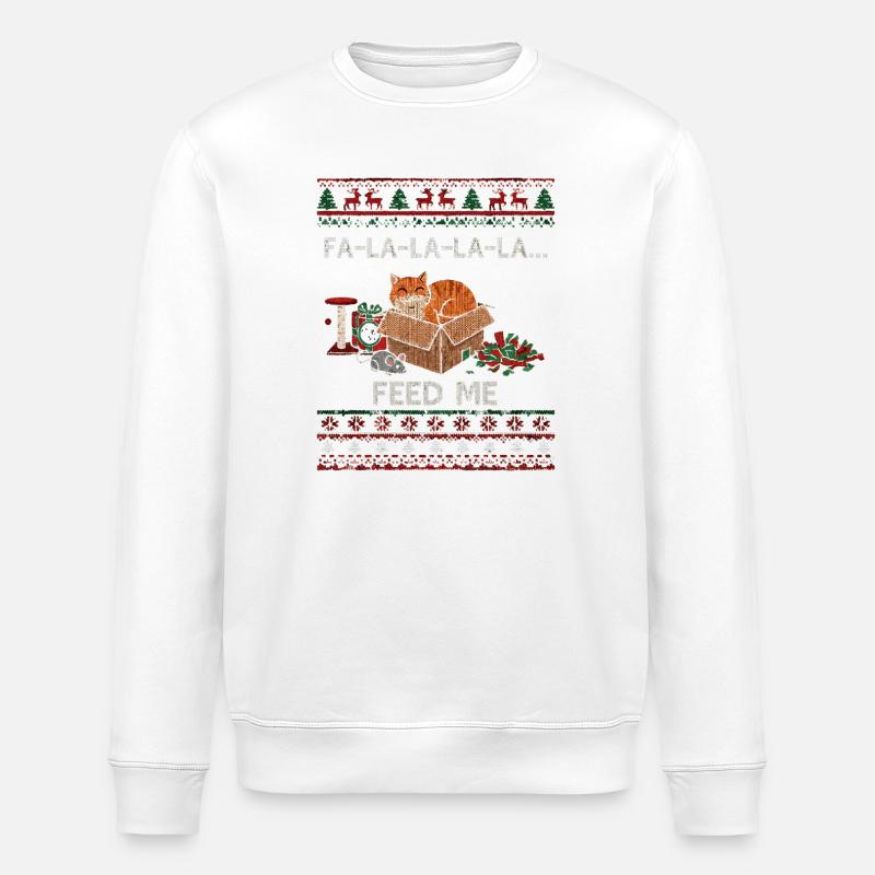 Weihnachtskatze im Karton – Futterbitten - Stanley/Stella Unisex Bio-Sweatshirt ROLLER - Weiß