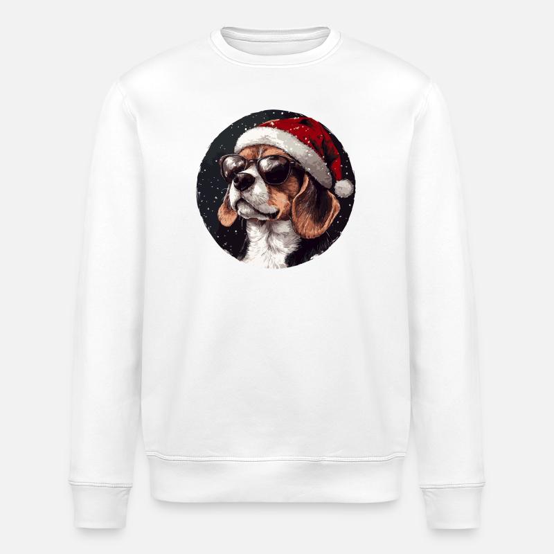 Beagle im Weihnachts-Santa-Hut - Stanley/Stella Unisex Bio-Sweatshirt ROLLER - Weiß