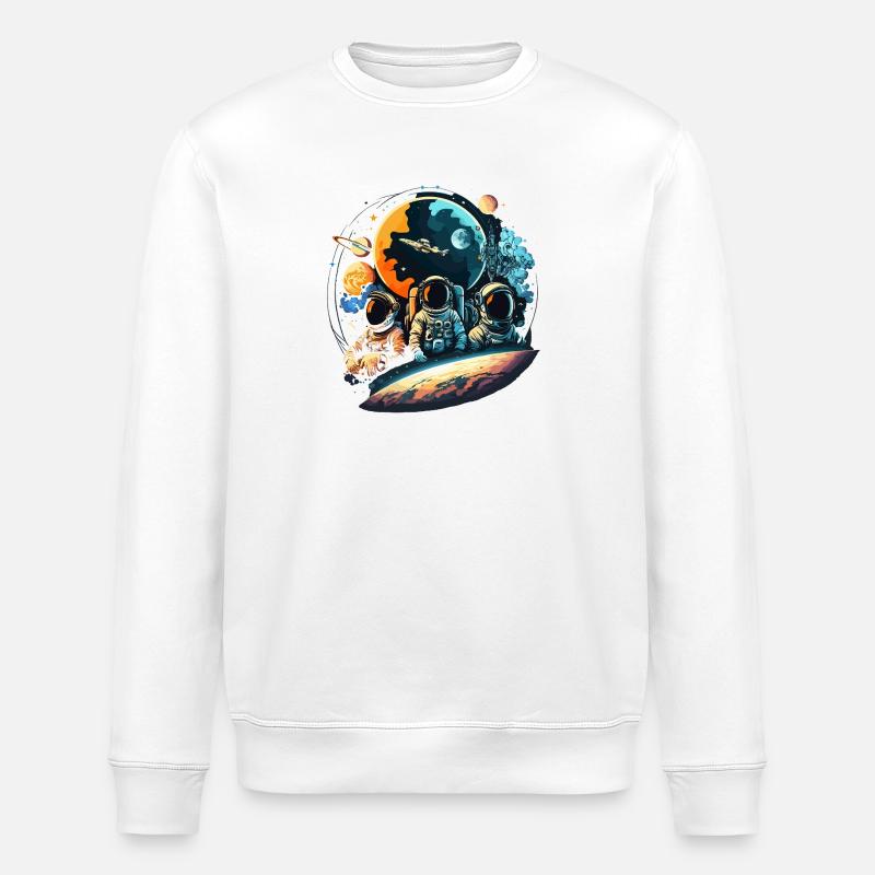 Astronauts in orbit planet view - Stanley/Stella ROLLER Unisex Organic Sweatshirt - white