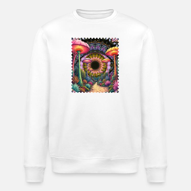 Psychedelischer Pilzpfad Mandala - Stanley/Stella Unisex Bio-Sweatshirt ROLLER - Weiß