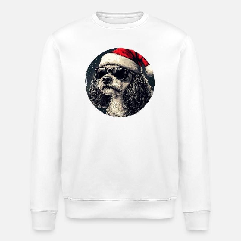 Weihnachts-Pudel mit Sonnenbrille - Stanley/Stella Unisex Bio-Sweatshirt ROLLER - Weiß