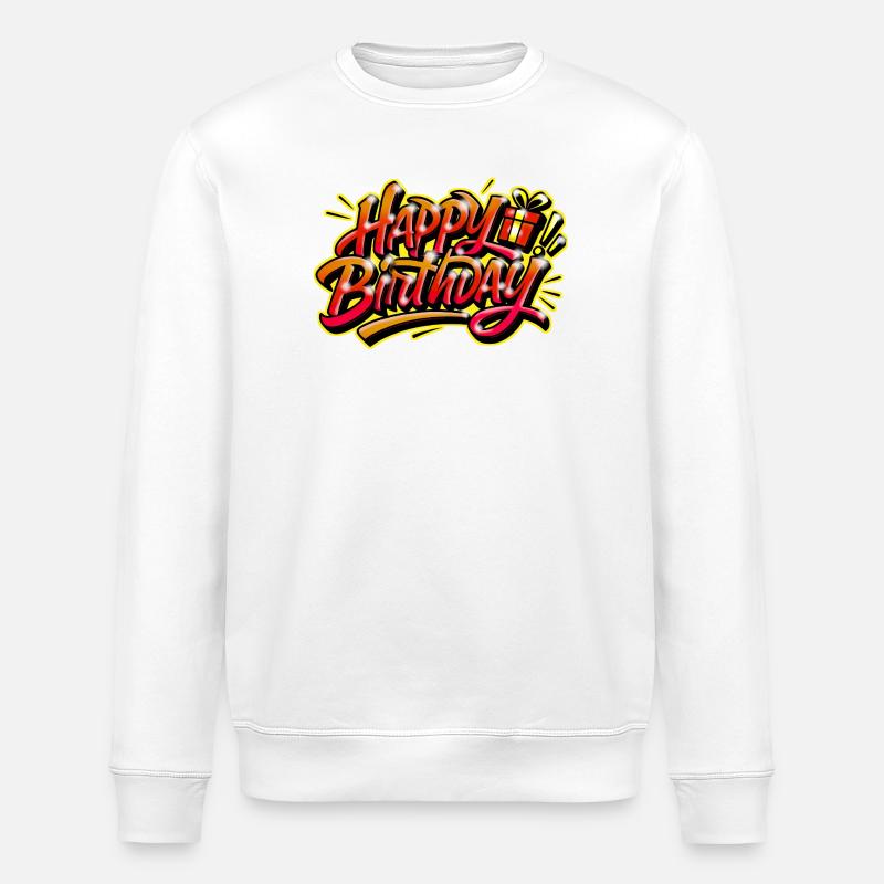 Joyeux Anniversaire Graffiti Jaune Rouge - Sweat bio ROLLER Stanley/Stella Unisexe - blanc