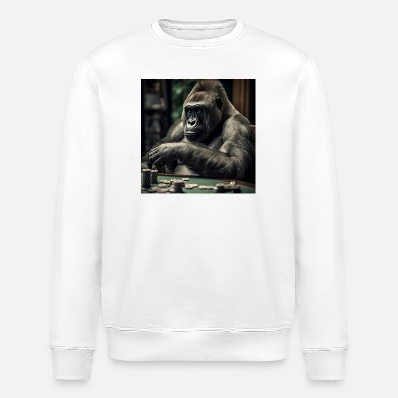 Gorilla am Pokertisch – Kaltblütiger Profi - Stanley/Stella Unisex Bio-Sweatshirt ROLLER - Weiß