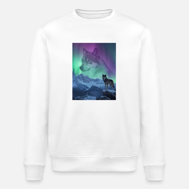 Nordlichtwolf im Gebirge - Stanley/Stella Unisex Bio-Sweatshirt ROLLER - Weiß