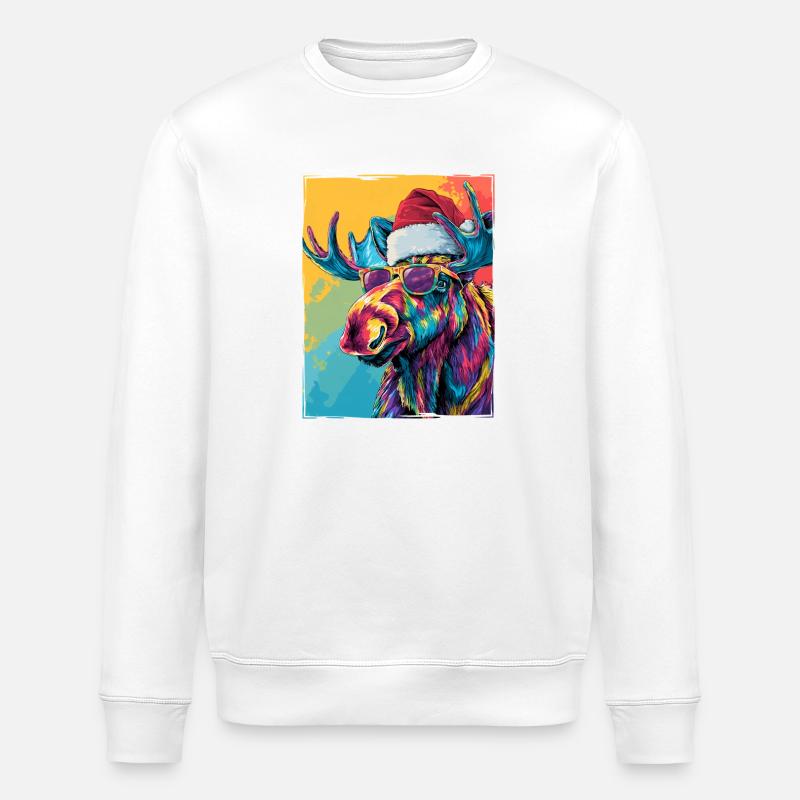 Elch Weihnachten Porträt - Stanley/Stella Unisex Bio-Sweatshirt ROLLER - Weiß
