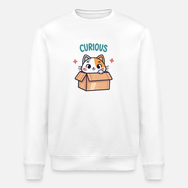 Chat Curieux dans sa Boîte - Sweat bio ROLLER Stanley/Stella Unisexe - blanc