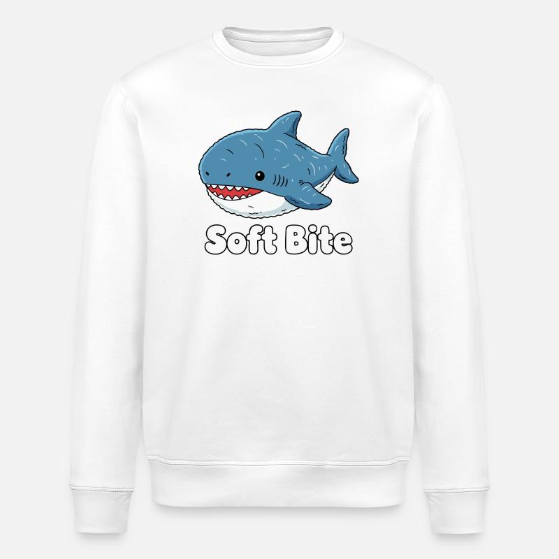 Cartoon Shark Soft Bite: Cute Shark - Stanley/Stella ROLLER Unisex Organic Sweatshirt - white