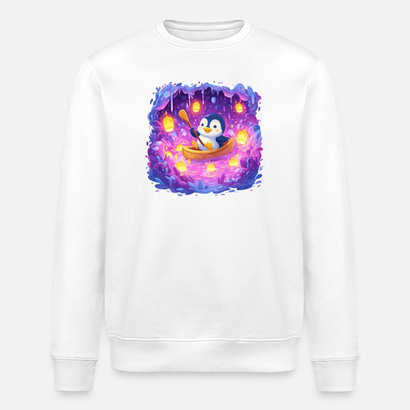 Leuchtender Pinguin im Höhlenboot - Stanley/Stella Unisex Bio-Sweatshirt ROLLER - Weiß