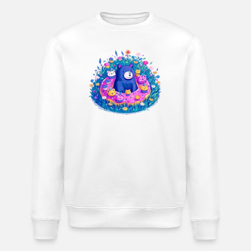 Bärenbadespaß im Blumenmeer - Stanley/Stella Unisex Bio-Sweatshirt ROLLER - Weiß
