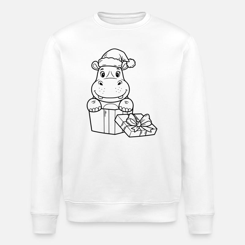 Weihnachts-Nilpferd mit Geschenken - Stanley/Stella Unisex Bio-Sweatshirt ROLLER - Weiß