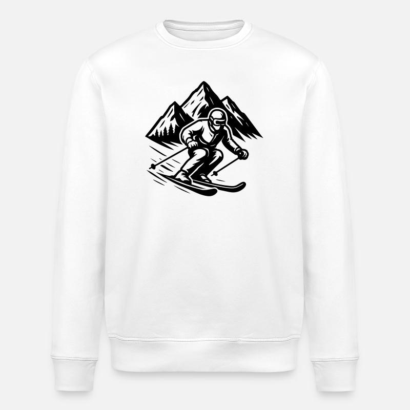Skiing Silhouette Mountains - Stanley/Stella ROLLER Unisex Organic Sweatshirt - white