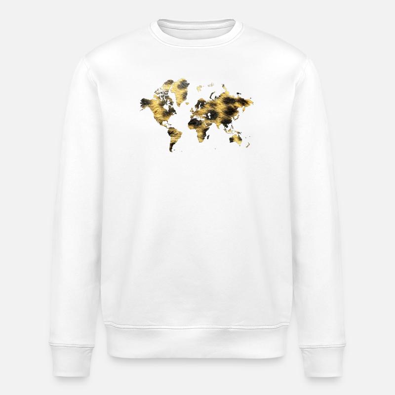 World Map Animal Pattern - Stanley/Stella ROLLER Unisex Organic Sweatshirt - white
