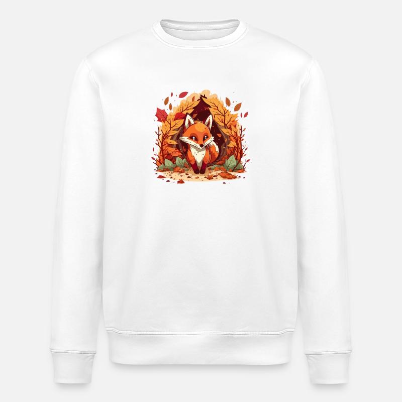 Herbstfuchs im Blätterkreis - Stanley/Stella Unisex Bio-Sweatshirt ROLLER - Weiß