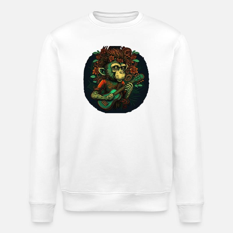 Singe avec guitare dans la jungle - Sweat bio ROLLER Stanley/Stella Unisexe - blanc