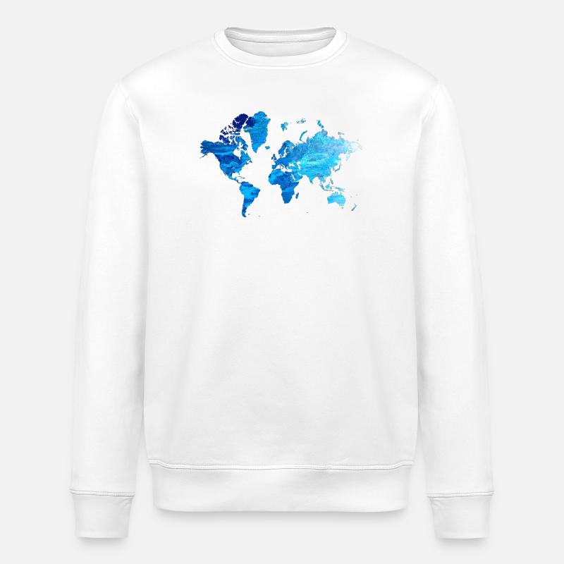 Weltkarte Eisblau - Stanley/Stella Unisex Bio-Sweatshirt ROLLER - Weiß