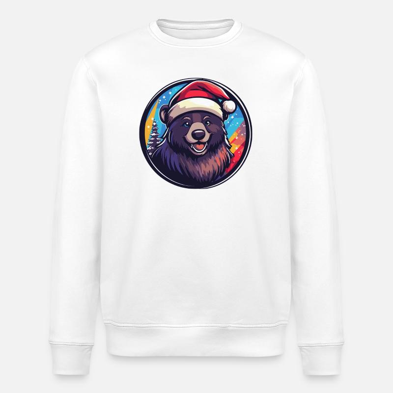 Bear with Santa Hat - Stanley/Stella ROLLER Unisex Organic Sweatshirt - white