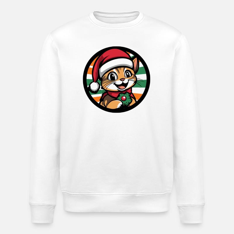 Weihnachtskatze mit Mistelkranz - Stanley/Stella Unisex Bio-Sweatshirt ROLLER - Weiß