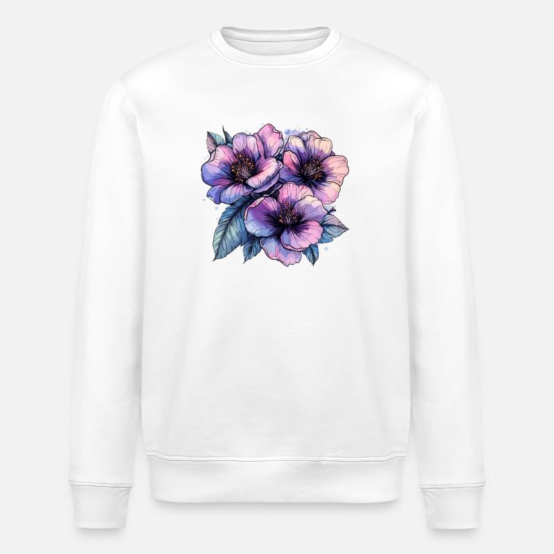 Bouquet de fleurs bleu-violet - Sweat bio ROLLER Stanley/Stella Unisexe - blanc