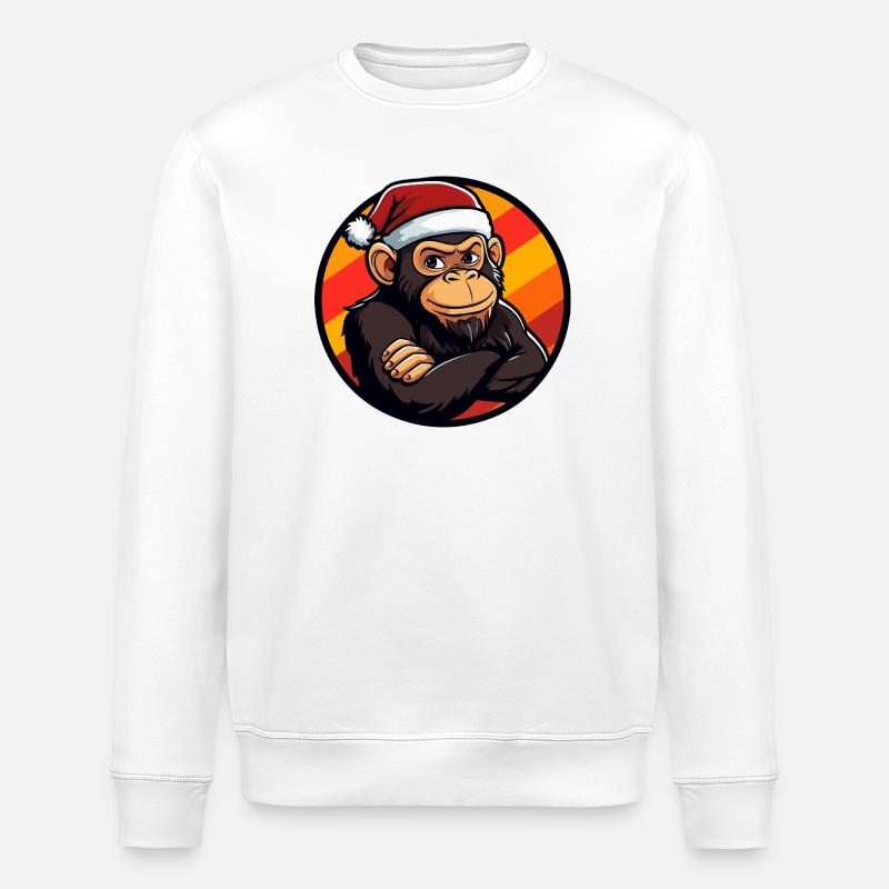 Santa Schimpanse Weihnachten - Stanley/Stella Unisex Bio-Sweatshirt ROLLER - Weiß