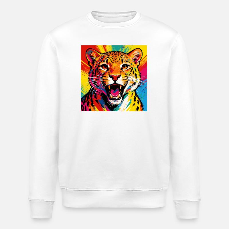 Leopard Pop Art Farbexplosion - Stanley/Stella Unisex Bio-Sweatshirt ROLLER - Weiß