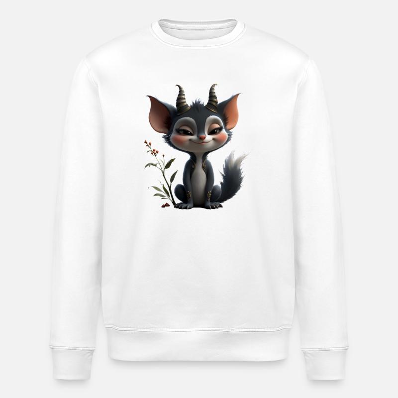 Waldgoblin-Katze mit Hörnern - Stanley/Stella Unisex Bio-Sweatshirt ROLLER - Weiß