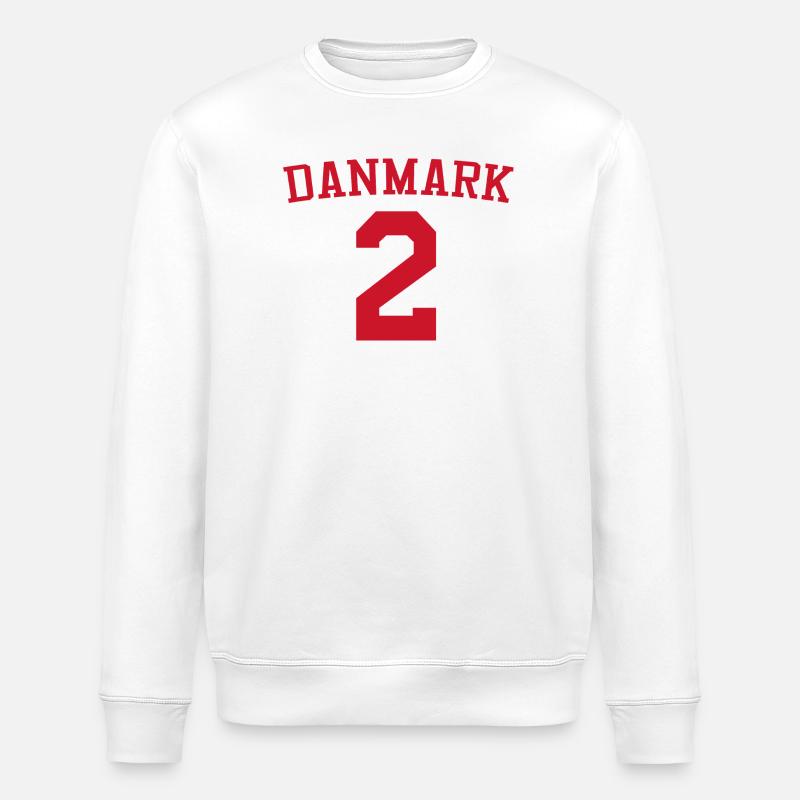 Denmark 2 – Red Text Design - Stanley/Stella ROLLER Unisex Organic Sweatshirt - white