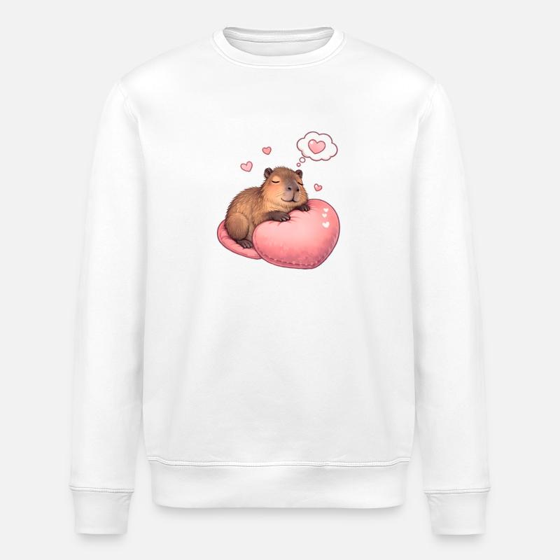 Schlafendes Capybara – Cozy Herzmotiv - Stanley/Stella Unisex Bio-Sweatshirt ROLLER - Weiß