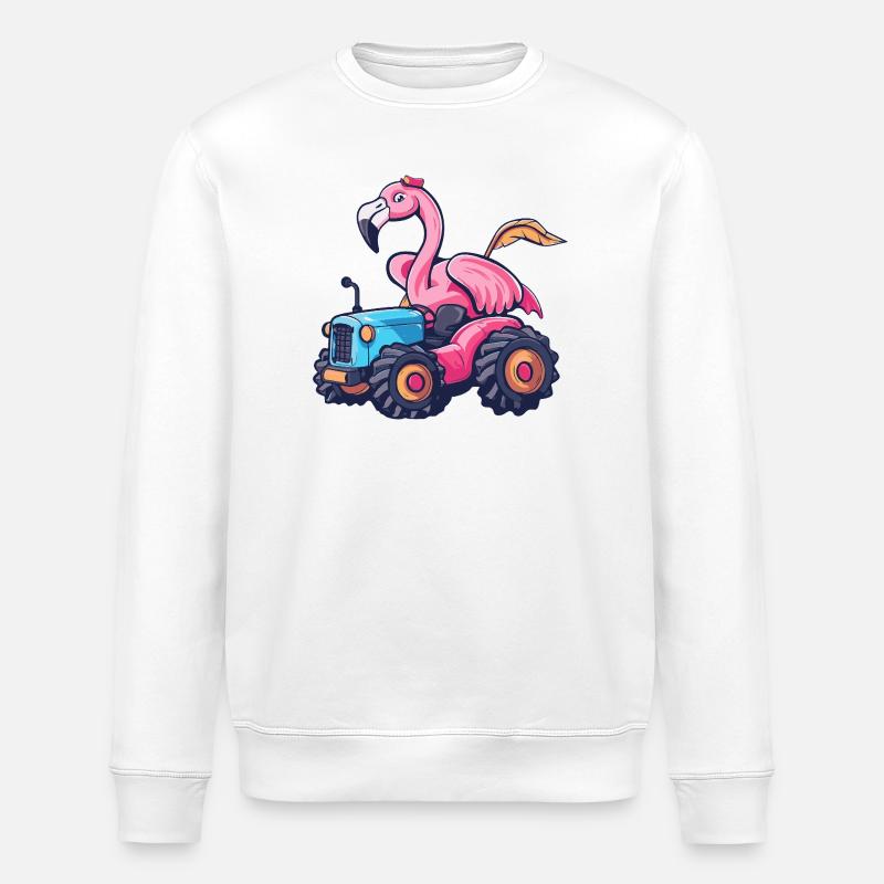 Flamingo Tractor Farmer - Stanley/Stella ROLLER Unisex Organic Sweatshirt - white