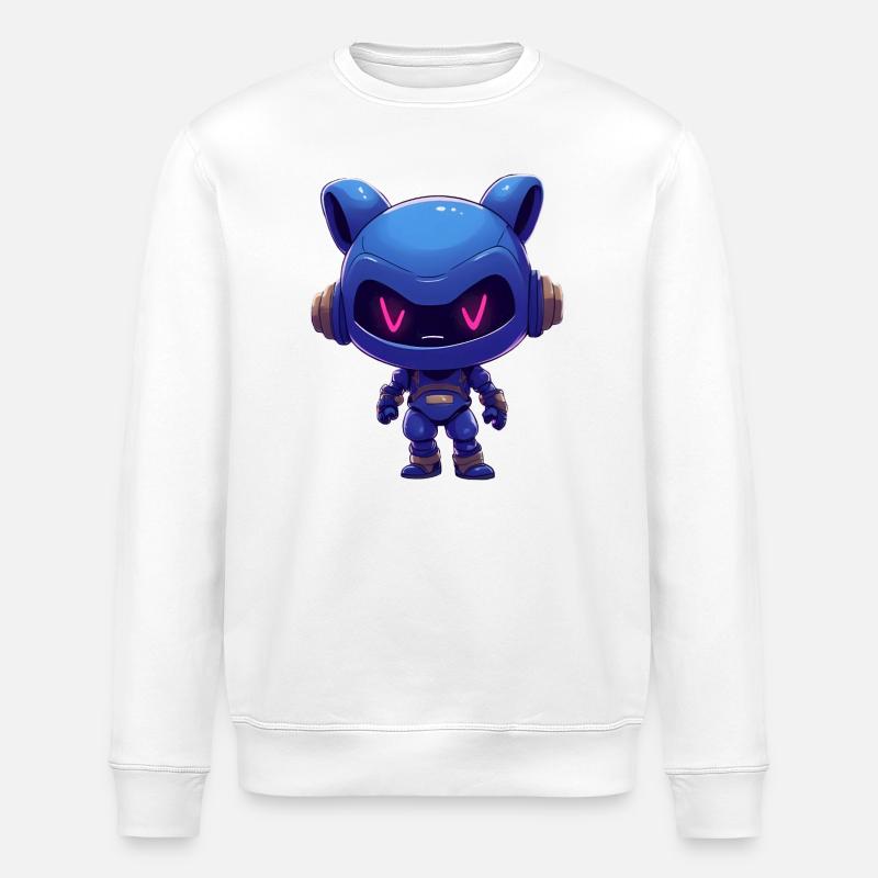 Neonblauer Roboterhelm - Stanley/Stella Unisex Bio-Sweatshirt ROLLER - Weiß