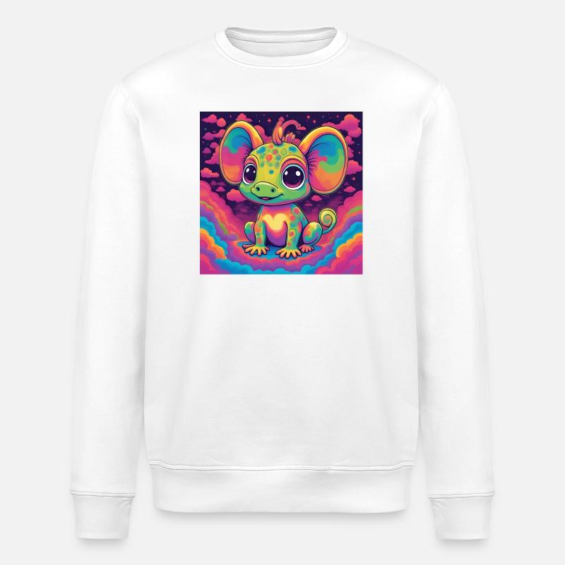 Kawaii Regenbogen-Dinosaurier - Stanley/Stella Unisex Bio-Sweatshirt ROLLER - Weiß
