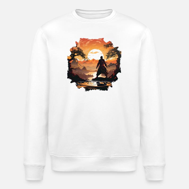 Sonnenuntergangsamurai am stillen See - Stanley/Stella Unisex Bio-Sweatshirt ROLLER - Weiß
