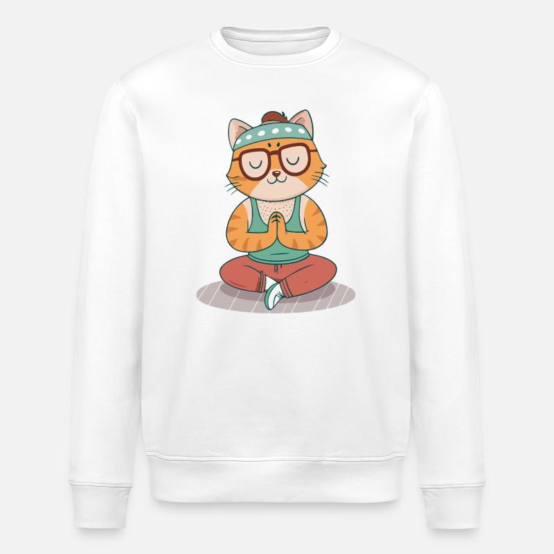 Zen-Yoga-Katze mit Retro-Brille - Stanley/Stella Unisex Bio-Sweatshirt ROLLER - Weiß