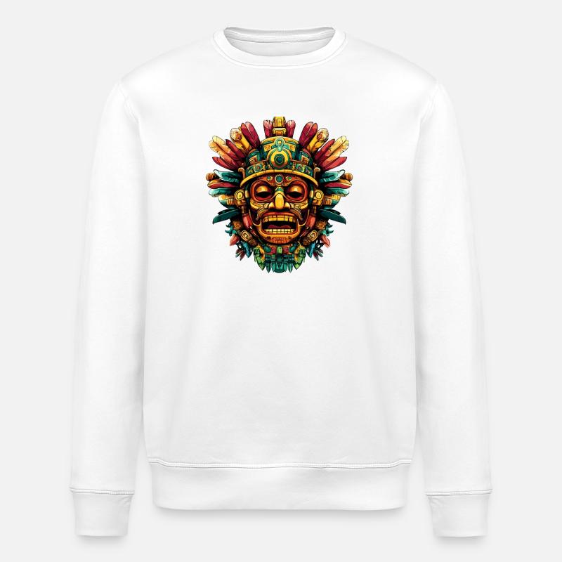 Aztekische Federmaske Farbexplosion - Stanley/Stella Unisex Bio-Sweatshirt ROLLER - Weiß