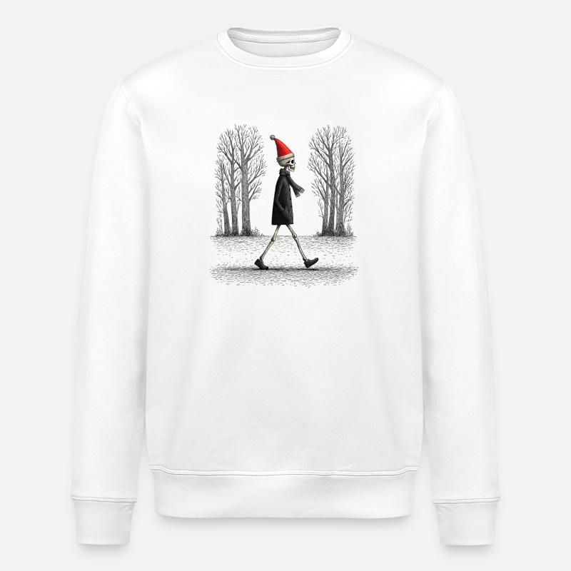 Skelett mit Weihnachtshut im Wald - Stanley/Stella Unisex Bio-Sweatshirt ROLLER - Weiß