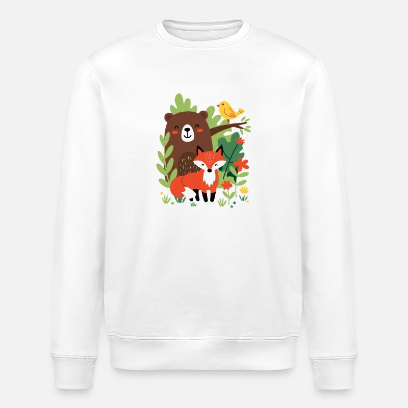 Forest Animals - Bear, Fox & Bird - Stanley/Stella ROLLER Unisex Organic Sweatshirt - white
