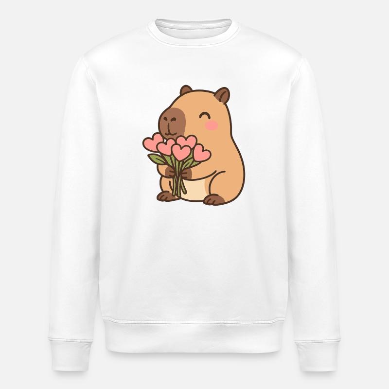 Capybara mit Herzblumen – Süßes Valentinsmotiv - Stanley/Stella Unisex Bio-Sweatshirt ROLLER - Weiß